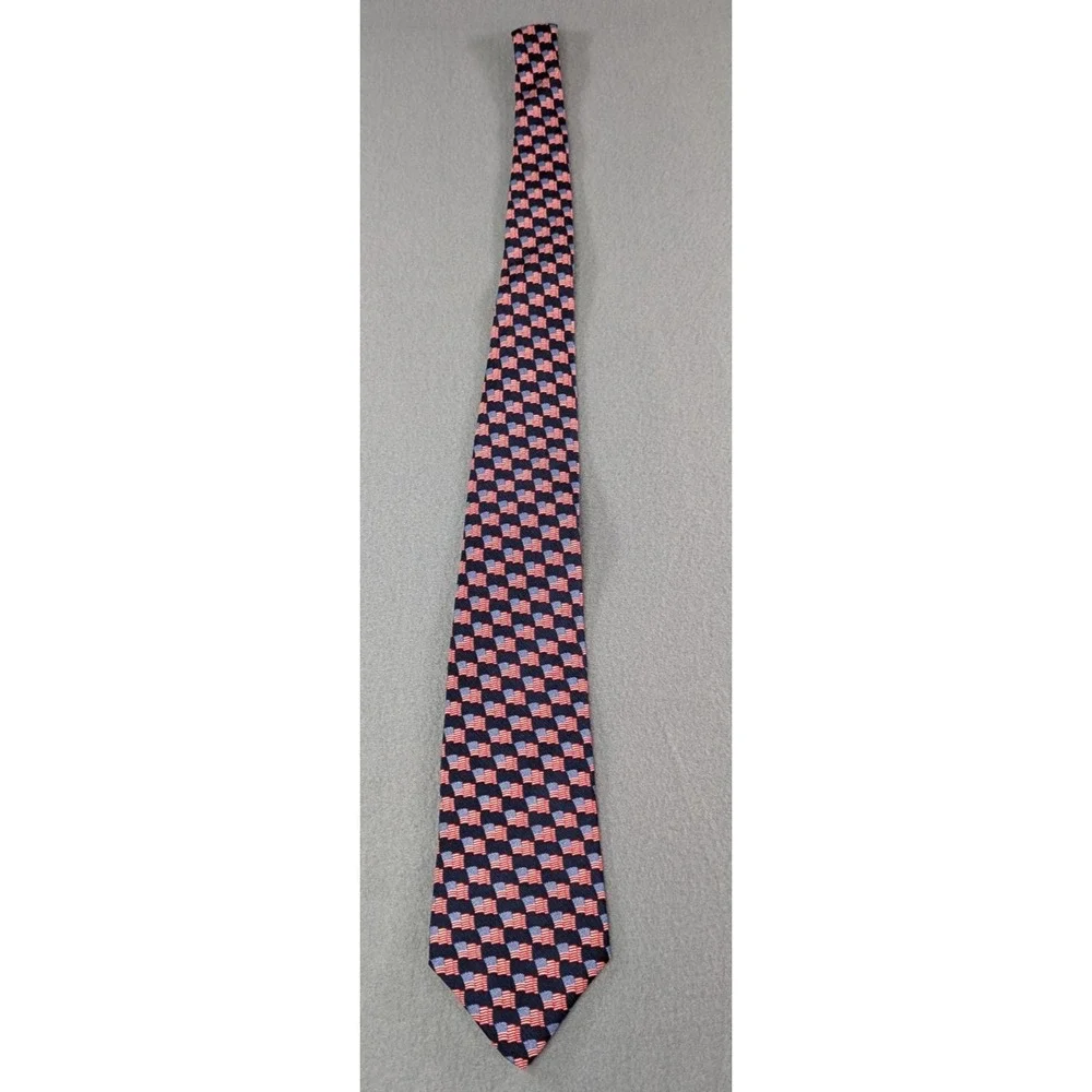 American Traditions Mens Vintage 90s American Flag Silk Necktie OS Navy Blue Red